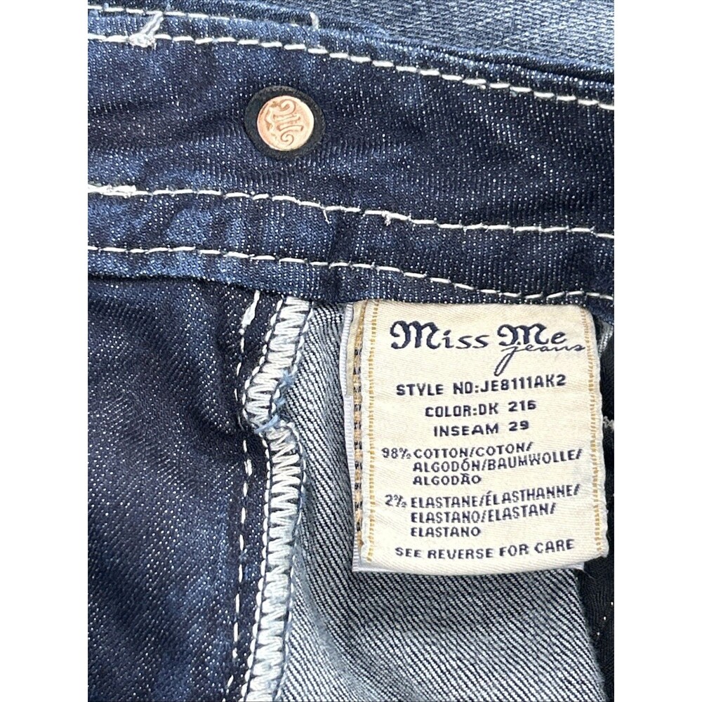 Miss Me Y2K Jeans Ankle Skinny Sz 29 Dark Wash Denim Embellished Distressed - Picture 6 of 9